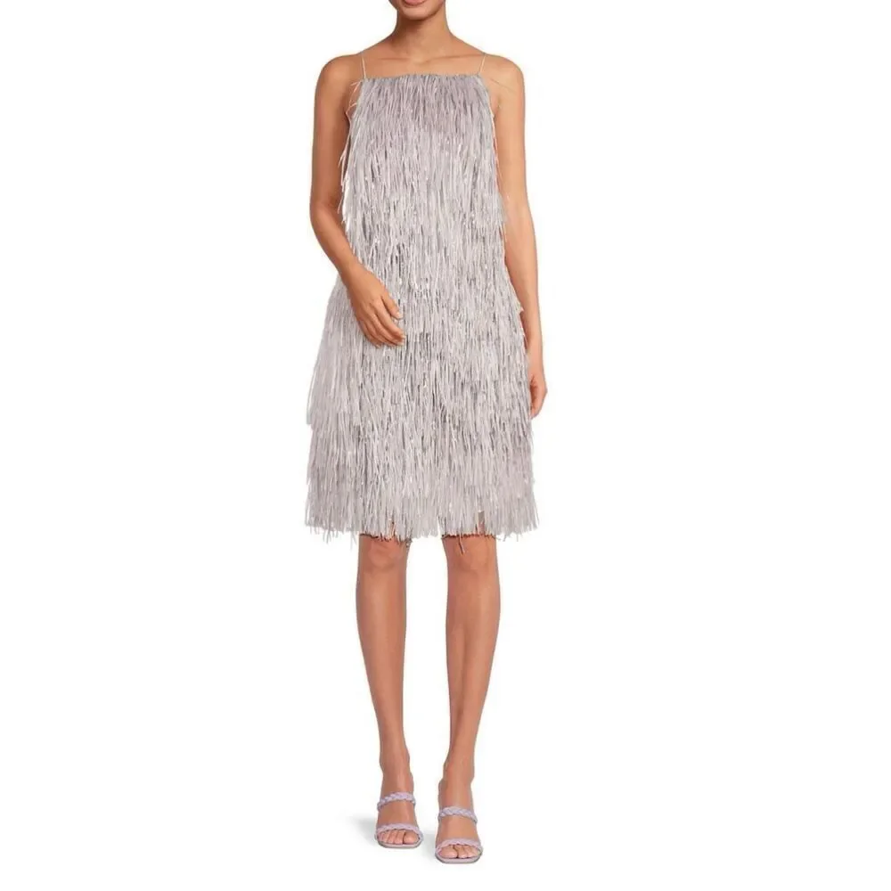 JASON WU Fringed Silk Blend Shift Dress in Lavender NWT Size 0